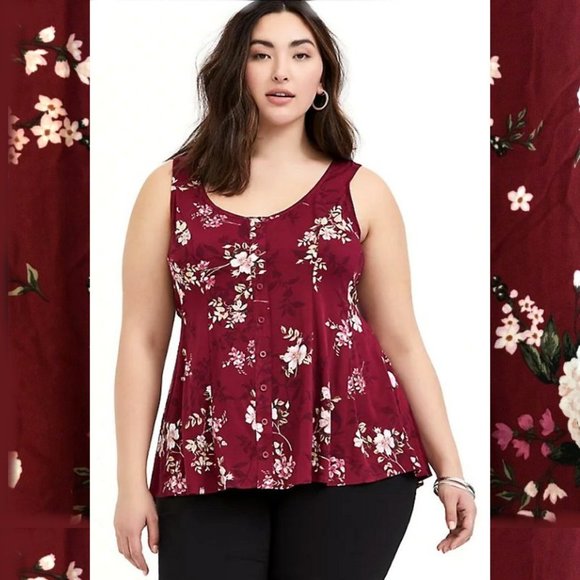 Torrid Tops - NWT Torrid Red Wine Floral Fit & Flare Tank 2X